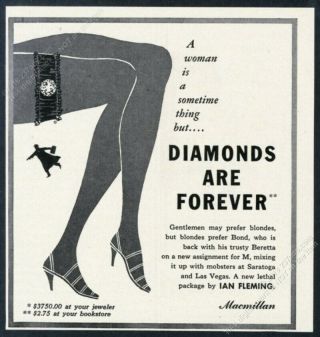 1956 James Bond 007 Diamonds Are Forever Ian Fleming Book Release Print Ad