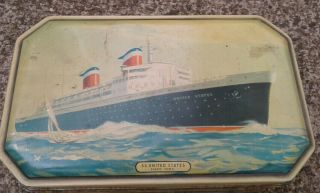 Vtg 1950’s Bensons English Choice Confections Tin Ss United States Ocean Liner