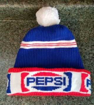 Vintage Pepsi Winter Knit Hat 1970s Red White Blue Pepsi Cola