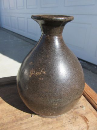 Very Fine Antique Chinese Song? Pear Bottle Vase Brown Black Glaze Pottery