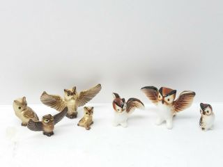 Vintage Miniature Bone China And Bug House Owl Figure Happy Family Made In Japan