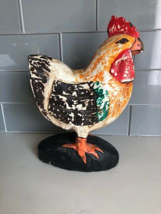 Wood Carved Chicken Home Decor Rustic Painted Farmhouse Folk Art