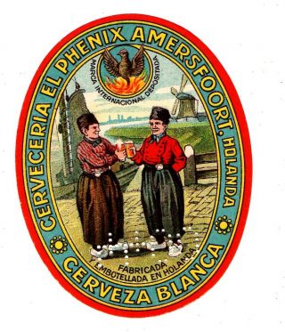 1900s Phoenix Brewery,  Amersfoort,  Holland Cerveza Blanca Beer Label