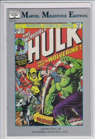 Marvel Milestone Edition Incredible Hulk 181 (vf) 1st Wolverine,  Marvel 1999