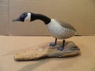 Large Goose Wood Carving On Driftwood Base Hand Painted Vintage