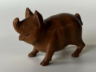 Small Solid Wood Wooden Pig Figurine 2.  5 " X.  75 " X 1.  5 " Highly Detailed Smiling