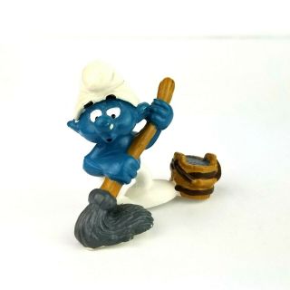 Smurfs Mop And Pail Smurf Janitor Mopping Vintage Rare Figure 1984 Schleich