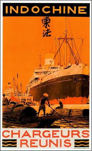 1920s Indochine China Ocean Liner Art Vintage Travel Poster Advertisement Print