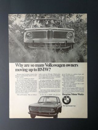 Vintage 1968 Bmw Bavarian Motor - Full Page Ad