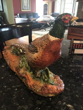 Vintage Ceramic Pheasant Bird Statue Figurine 20”x 12” Pristine Conditon