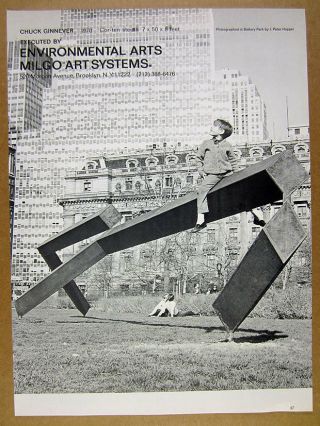 1970 Chuck Ginnever Cor - Ten Steel Sculpture Battery Park Photo Vintage Print Ad