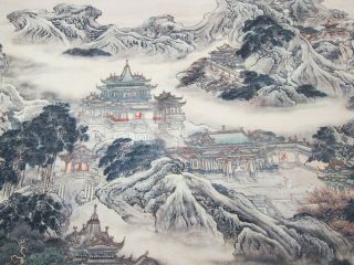 Chinese Landscape & Pagodas Woven Silk Scroll In Gift Box 31.  5x101