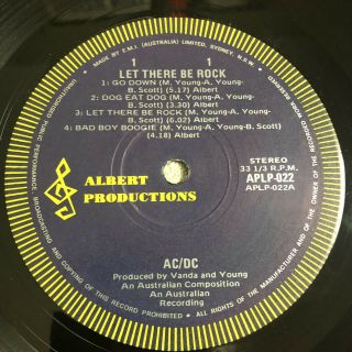 AC/DC 1977 LP LET THERE BE ROCK RARE OZ ALBERT APLP 022 A2/B2 BLUE NO ROO 5
