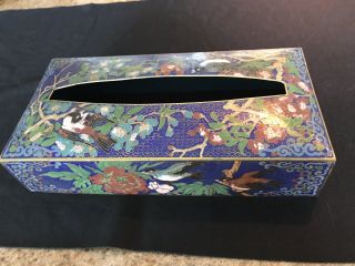Vintage Chinese Cloissone Enameled Brass Tissue Box Cover (kleenex) Birds/flower