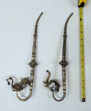 Antique Asian Peacock & Elephant Bowl Opium Pipes - Filigree