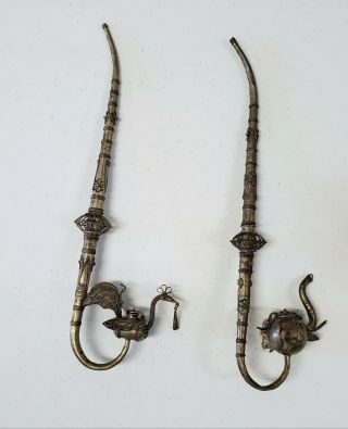Antique Asian Peacock & Elephant Bowl Opium Pipes - Filigree 4