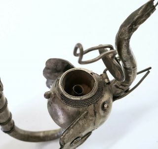 Antique Asian Peacock & Elephant Bowl Opium Pipes - Filigree 6