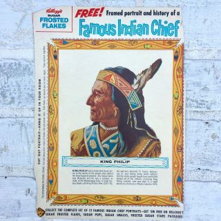 Vintage Kellogg’s Sugar Frosted Flakes Famous Indian Chief Cutout King Philip