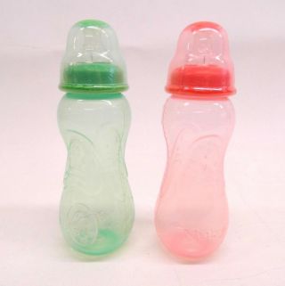 Baby Feeding - Nuby - 10oz Pack - Of - 2 Non - Drip Bottles W/spout Red Green
