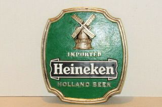 Vtg Green Imported Heineken Holland Beer Wall Table Sign Stand Embossed Bar Cave