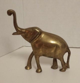 Vintage Small Solid Brass Lucky Trunk Up Elephant Made In India