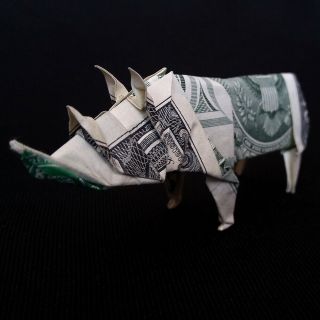 Money Dollar Origami Rhinoceros Sculpture Rhino Statue Real $1 Bill Animal Decor