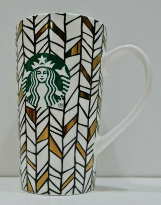 Starbucks Christmas 2018 Geo Metallic Gold Latte Ceramic Travel Mug Lid 14oz