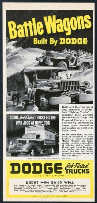 1943 Dodge Wc 6 Wheel Us Army Power Wagon Battle Wagon Art Vintage Print Ad