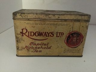 Vintage Ridgways Ltd Capital Household Tea Tin Merchants To Queen Victoria