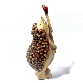 Miniature Hedgehog With Ladybug Statue Ceramic Animal Figurine Collectible Decor