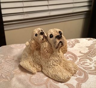 Vintage Stone Critters Blonde Cocker Spaniel Dog With Pup Figurine