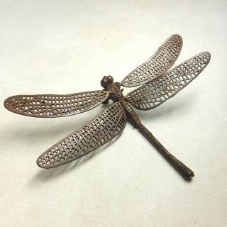 H784: Japanese Movable Dragonfly Statue Of Copper Ware With Fantastic Work