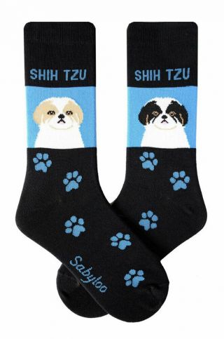 Shih Tzu Crew Socks Unisex Puppy Cut Blue