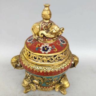 Chinese Cloisonne Incense Burner Carved Elephant Three feet Brass incense burner 2