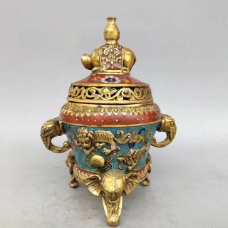 Chinese Cloisonne Incense Burner Carved Elephant Three feet Brass incense burner 5