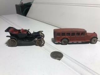 Vintage Tootsie Toy Fageol Bus And Model T.  Both Are All Complete