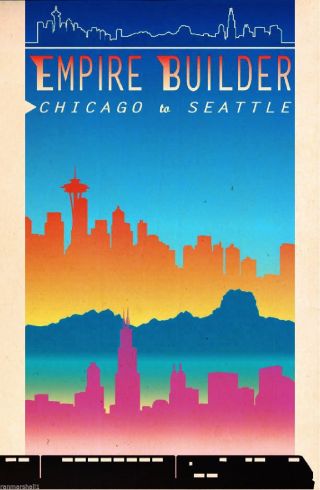 Empire Builder Chicago To Seattle Train Railroad Travel Advertisement Poster