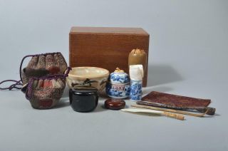 T5567: Japanese Wooden Tea Ceremony Box Chabako,  Tea Bowl Chawan