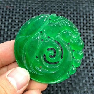 Chinese Handwork Collectible Green Jadeite Jade Hollow Out Fly Dragon Pendant