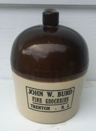 Trenton Jersey Antique Stoneware Whiskey Jug - John W Burd - Cond