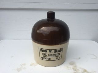 Trenton Jersey Antique Stoneware Whiskey Jug - John W Burd - Cond 2