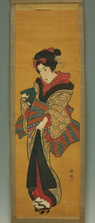 掛軸1967 Japanese Hanging Scroll : Toen " Ukiyo - E Beauty Oiran " @e215