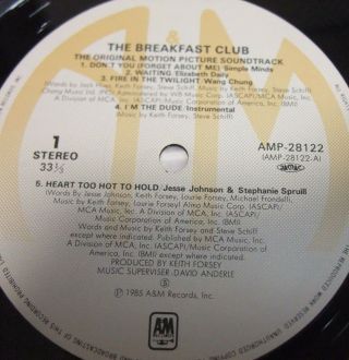 The Breakfast Club Motion Picture Soundtrack 1985 LP Vinyl Japan OBI 4
