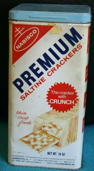 Vintage 1969 Premium Saltines Crackers Tin with Blue Lid 14 0z. 3