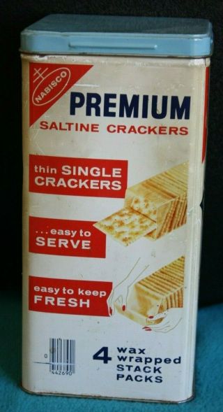 Vintage 1969 Premium Saltines Crackers Tin with Blue Lid 14 0z. 5