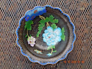 Antique Chinese Cloisonne Bowl - Chrysanthemum w/Turquoise Inlay - Bronze/Brass 2