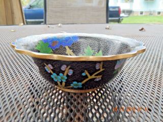 Antique Chinese Cloisonne Bowl - Chrysanthemum w/Turquoise Inlay - Bronze/Brass 4