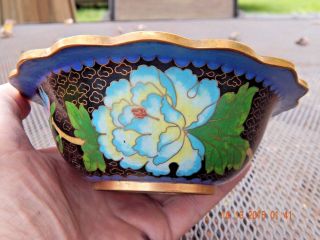 Antique Chinese Cloisonne Bowl - Chrysanthemum w/Turquoise Inlay - Bronze/Brass 6