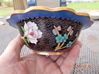 Antique Chinese Cloisonne Bowl - Chrysanthemum w/Turquoise Inlay - Bronze/Brass 8