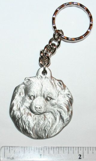 Pomeranian Rawcliffe Pewter " I Love My Dog " Vintage Keychain